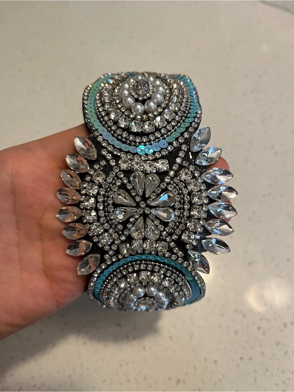 Crystals and faux Pearls Embellished Statement Headband
